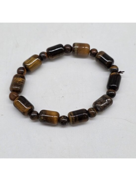 Jewelry - Tiger Eye Beaded Stretch Bracelet Unisex Jewelry Natural Stone Brown Oval & Roun